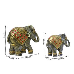 Antique Elephany Set Showpiece for Home Decor (Set of 2) Polyresin - 9 Inch