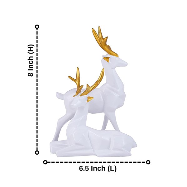 White Deer Couple Figurine – 8 Inch Resin Showpiece