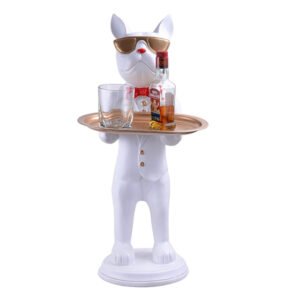 26-Inch White French Bulldog Butler Statue – Luxury Resin Serving Tray - Image 2