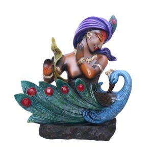 Antique Krishna with Peacock Showpiece for Home Decor (Polyresin) - 16 Inch