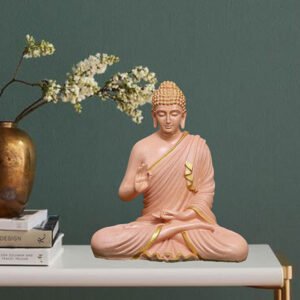 Meditation Big Buddha Showpiece for Home Decor (Peach) Polyresin - 15 Inch - Image 1