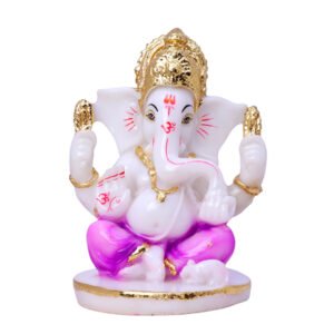 Lord Ganesha Idol Showpiece for Home Decor (Golden Foil) Marble – 5 Inch - Image 2