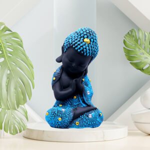 Baby Monk Buddha  Showpiece for Home Decor (Black & Blue) Polyresin – 8 Inch