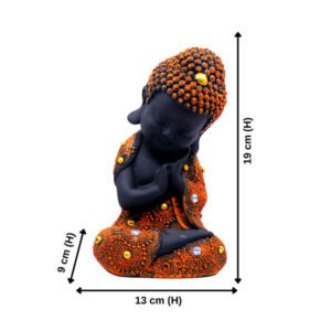 Baby Monk Buddha  Showpiece for Home Decor (Black & Orange) Polyresin – 8 Inch - Image 3