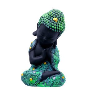 Baby Monk Buddha  Showpiece for Home Decor (Green & Black) Polyresin – 8 Inch - Image 2