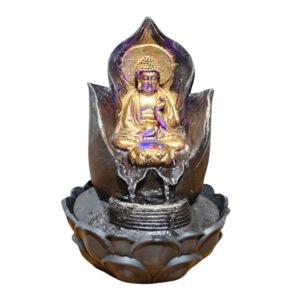 Buddha Water Fountain Showpiece for Home Decor (Black & Golden) Polyresin – 15 Inch - Image 2