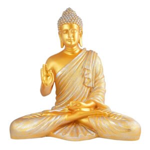 Meditation Big Buddha Showpiece for Home Decor (Golden & Silver) Polyresin - 15 Inch - Image 2