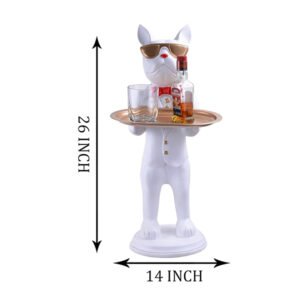26-Inch White French Bulldog Butler Statue – Luxury Resin Serving Tray - Image 3