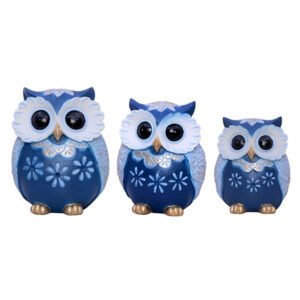 Handcrafted Brown & Green Owl Figurine Set – Decorative Showpiece with Three Different Sizes (Large: 17cm H x 13cm L x 8cm D, Medium: 15cm H x 12cm L x 7cm D, Small: 13cm H x 10cm L x 6cm D) - Image 2