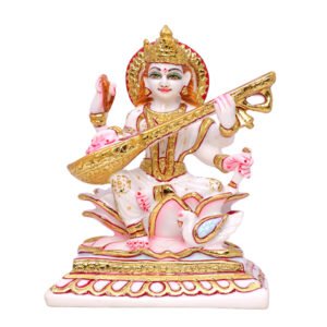 Goddess Maa Saraswati Idol Showpiece for Home Decor (White) Marble – 6 Inch - Image 2