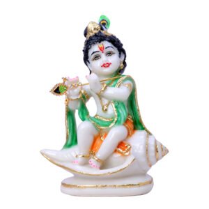 Lord Krishna Idol Showpiece for Home Decor (Golden Foil) Marble – 8 Inch - Image 2