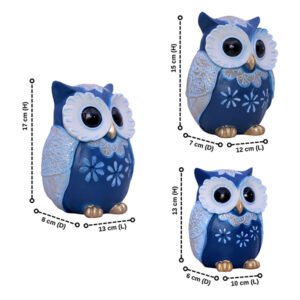 Handcrafted Brown & Green Owl Figurine Set – Decorative Showpiece with Three Different Sizes (Large: 17cm H x 13cm L x 8cm D, Medium: 15cm H x 12cm L x 7cm D, Small: 13cm H x 10cm L x 6cm D) - Image 3