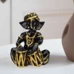 Musician Tabla Ganesha Idol Showpiece (Black & Golden) Polyresin - 4 Inch