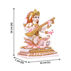 Goddess Maa Saraswati Idol Showpiece for Home Decor (White) Marble – 6 Inch - Image 3