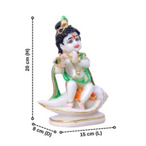 Lord Krishna Idol Showpiece for Home Decor (Golden Foil) Marble – 8 Inch - Image 3
