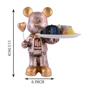 11.5-Inch Luxury Bear Butler Statue – Antique Gold Resin Decorative Tray - Image 2