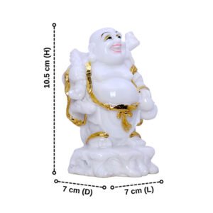 White & Gold Laughing Buddha Statue – 10.5 cm (H) x 7 cm (L) x 7 cm (D) | Feng Shui Wealth & Happiness Idol