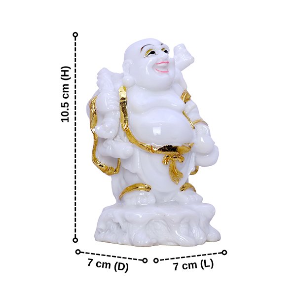 White & Gold Laughing Buddha Statue – 10.5 cm (H) x 7 cm (L) x 7 cm (D) | Feng Shui Wealth & Happiness Idol