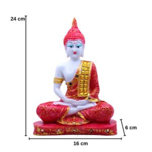 Meditation Buddha Showpiece for Home Decor (Red & White) Polyresin - 9.5 Inch - Image 2