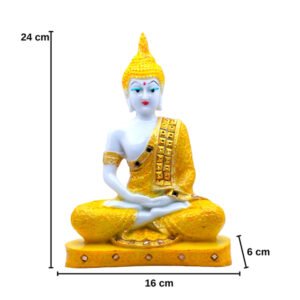 Meditation Buddha Showpiece for Home Decor (Yellow & White) Marble - 9.5 Inch - Image 2