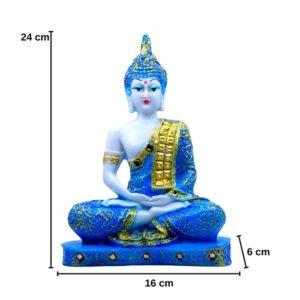 Meditation Buddha Showpiece for Home Decor (Blue & White) Marble - 9.5 Inch - Image 2