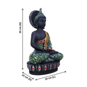 Lord Buddha Idol Showpiece for Home Decor (Green & Black) Polyresin – 12 Inch - Image 3