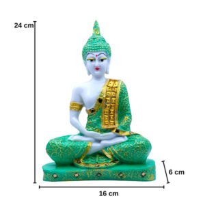 Meditation Buddha Showpiece for Home Decor (Green & White) Marble - 9.5 Inch - Image 2