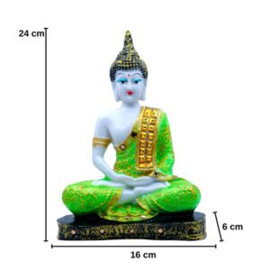 Meditation Buddha Showpiece for Home Decor (Green & White) Marble - 9.5 Inch - Image 3