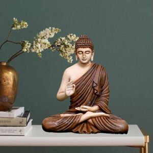 Meditation Big Buddha Showpiece for Home Decor (Brown & Cream) Polyresin - 15 Inch - Image 1