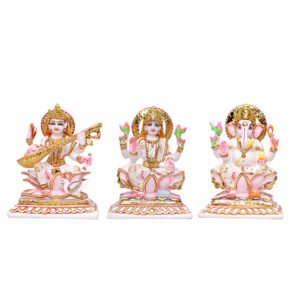 Laxmi, Ganesh & Saraswati Idol Showpiece for Home Decor (White) Marble – 6 Inch - Image 2