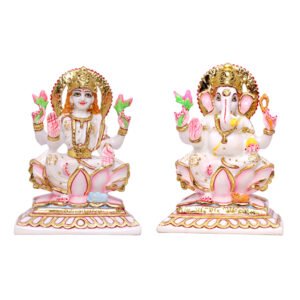 Laxmi-Ganesh Idol Showpiece for Home Decor (White) Marble – 6 Inch - Image 2