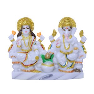Laxmi-Ganesh Idol Showpiece for Home Decor (White) Marble – 4.5 Inch - Image 2