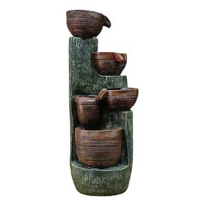 Diya Water Fountain Showpiece for Home Decor (Brown & Golden) Polyresin – 30 Inch - Image 2