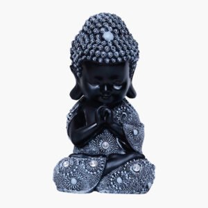 Baby Monk Buddha  Showpiece for Home Decor (Grey & Black) Polyresin – 8 Inch - Image 2