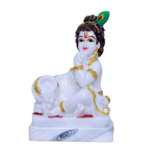 Bal Krishna Makhan Chor Idol Showpiece (White) Marble - 6 Inch - Image 2