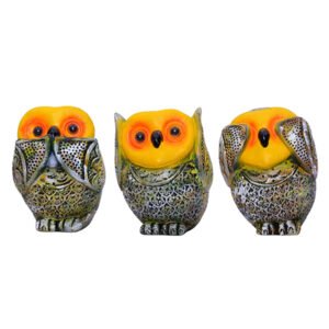 Three Wise Owls Statue Set | Hear No Evil, See No Evil, Speak No Evil | Decorative Polyresin Showpiece | 11 cm (H) - Image 3