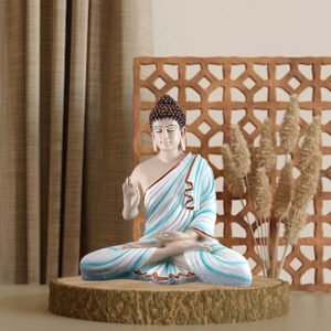 Meditation Big Buddha Showpiece for Home Decor (Blue & Cream) Polyresin - 15 Inch - Image 1