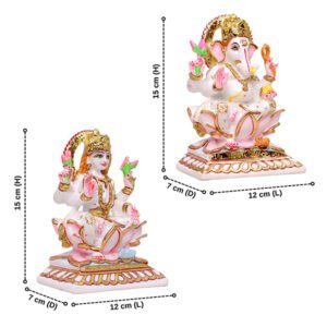 Laxmi-Ganesh Idol Showpiece for Home Decor (White) Marble – 6 Inch - Image 3