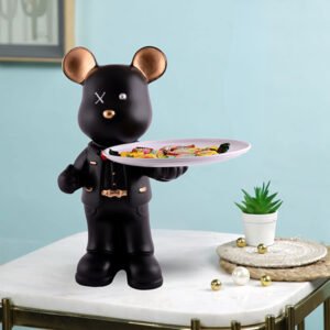 15.5-Inch Black Bear Butler Statue – Luxury Resin Tray Holder for Home & Office - Image 1