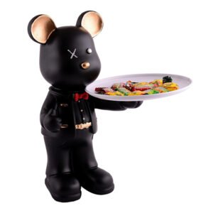 15.5-Inch Black Bear Butler Statue – Luxury Resin Tray Holder for Home & Office - Image 2