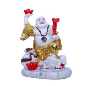 White & Gold Laughing Buddha Statue - 17cm Feng Shui Decor