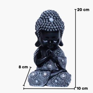 Baby Monk Buddha  Showpiece for Home Decor (Grey & Black) Polyresin – 8 Inch - Image 3