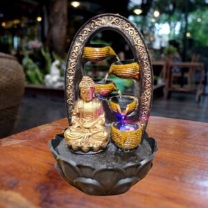 Buddha Water Fountain Showpiece for Home Decor (Brown & Golden) Polyresin – 15 Inch - Image 1