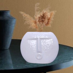 Round Abstract Face Vase – White Polyresin , 15 cm Tall - Image 1