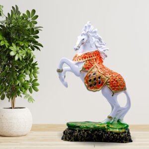 Antique Hand Lifting Horse Showpiece for Home Decor (Orange) Polyresin – 9 Inch - Image 1