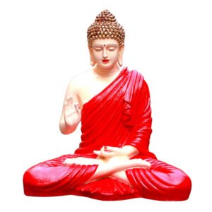 Meditation Big Buddha Showpiece for Home Decor (Red & Cream) Polyresin - 15 Inch - Image 2