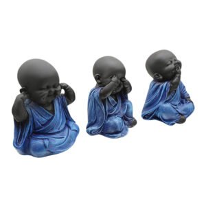 Baby Monk Buddha Idol Showpiece for Home Decor, Set of 3 (Blue & Black) Marble – 5.5 Inch - Image 2