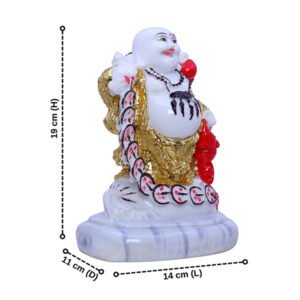 White & Gold Laughing Buddha Statue for Luck & Wealth - Image 2