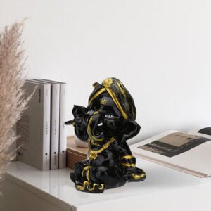 Playing Ganesha Idol Showpiece for Home Decor (Black) Polyresin - 4 Inch - Image 1