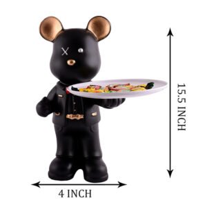 15.5-Inch Black Bear Butler Statue – Luxury Resin Tray Holder for Home & Office - Image 3